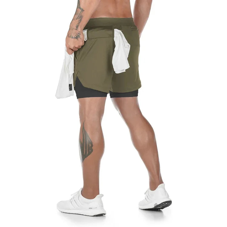 shorts esportivos de academia 2 em 1, secagem rápida, treino, academia, fitness, corrida